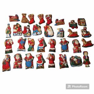 Vintage Lot of 32 Handmade Fabric Christmas Stuffed Mini Holiday Pillows Santas